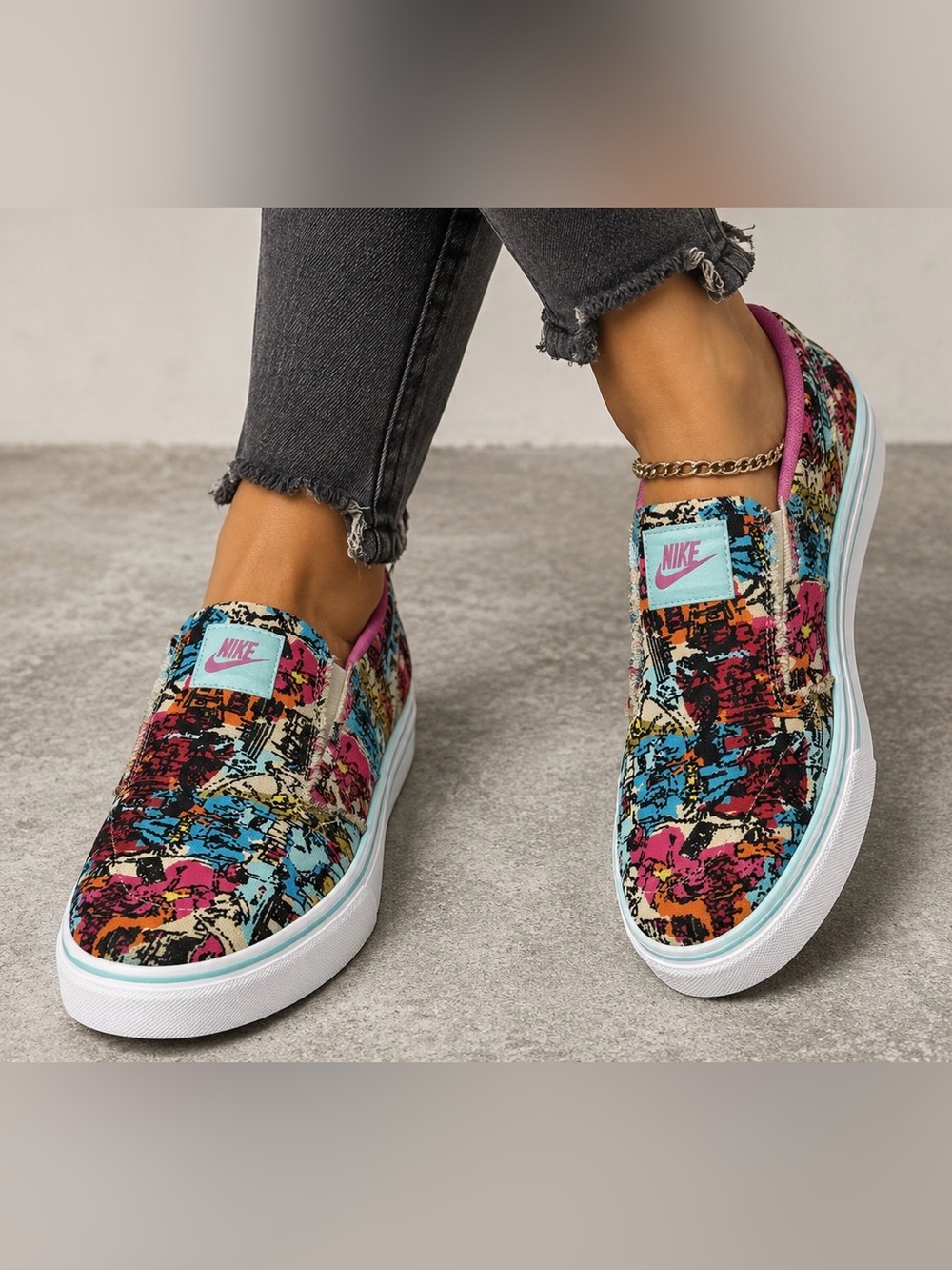 Nike Women's Multicolor Slip-On Graphic Canvas Sneakers